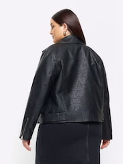 River Island Black Curve Faux Leather Biker Jacket - Image 2 of 4
