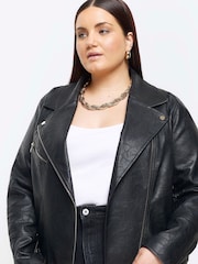 River Island Black Curve Faux Leather Biker Jacket - Image 3 of 4