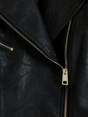 River Island Black Curve Faux Leather Biker Jacket - Image 4 of 4