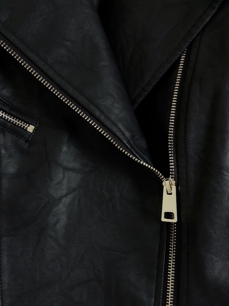 River Island Black Curve Faux Leather Biker Jacket - Image 4 of 4