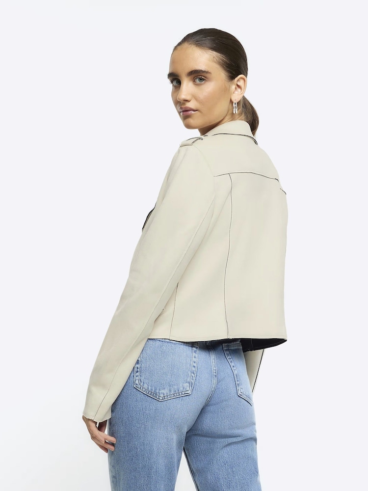 River Island White Suedette Crop Biker Jacket - Image 2 of 6 River Island White Suedette Crop Biker Jacket - Image 2 of 6