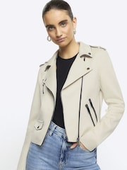 River Island White Suedette Crop Biker Jacket - Image 3 of 6