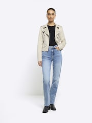 River Island White Suedette Crop Biker Jacket - Image 4 of 6
