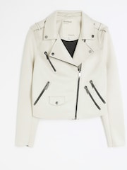 River Island White Suedette Crop Biker Jacket - Image 5 of 6