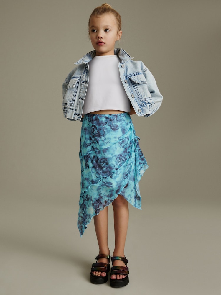 Multi Blue Floral Printed Asymmetric Skirt (3-16yrs) - Image 1 of 8