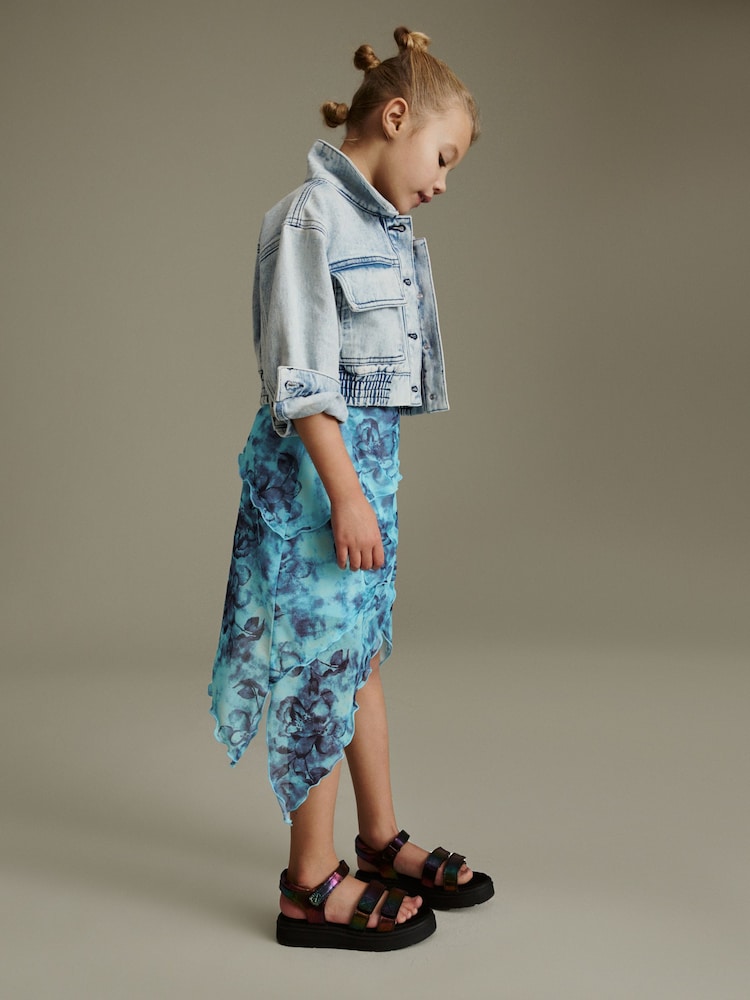 Multi Blue Floral Printed Asymmetric Skirt (3-16yrs) - Image 2 of 8