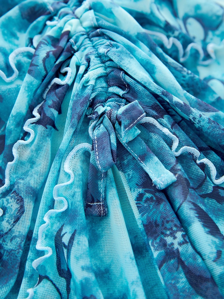 Multi Blue Floral Printed Asymmetric Skirt (3-16yrs) - Image 8 of 8