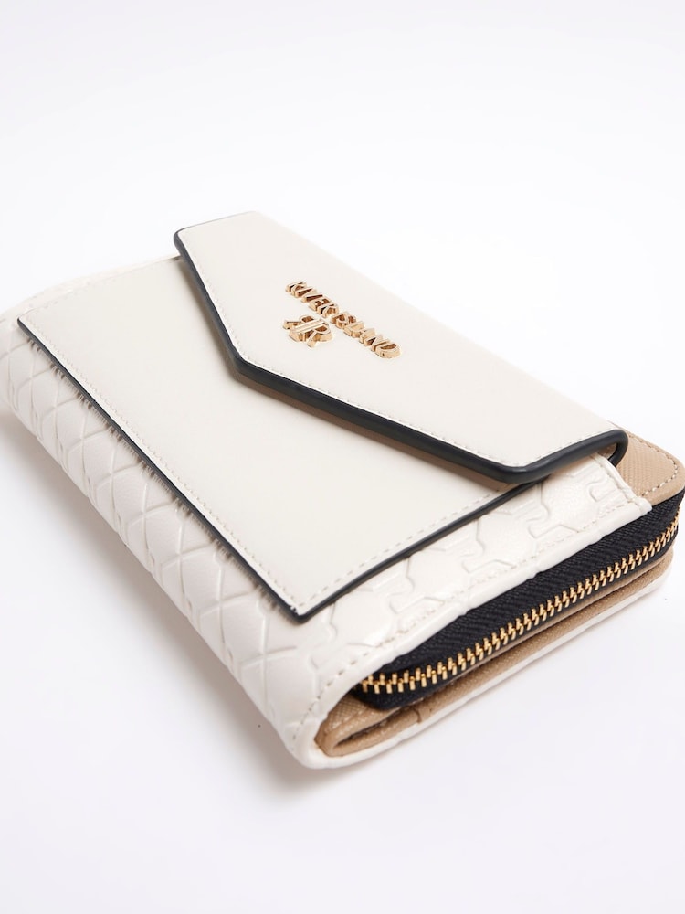 River Island Cream Monogram Envelope Purse - Image 1 of 4 River Island Cream Monogram Envelope Purse - Image 1 of 4