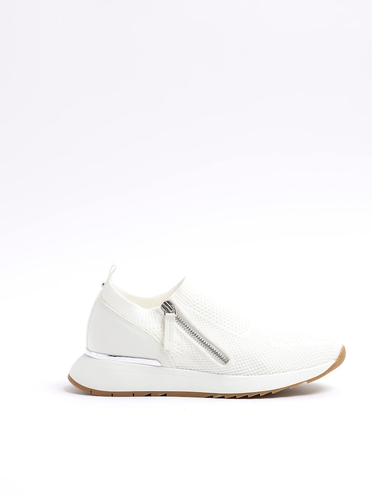 River Island White Knitted Slip On Trainers - Image 1 of 4