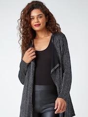 Roman Black Shimmer Waterfall Stretch Cardigan - Image 1 of 5