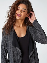 Roman Black Shimmer Waterfall Stretch Cardigan - Image 2 of 5