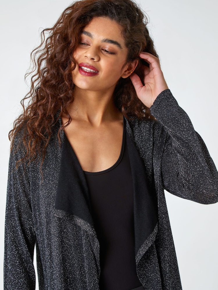 Roman Black Shimmer Waterfall Stretch Cardigan - Image 2 of 5