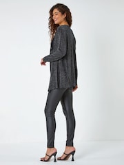 Roman Black Shimmer Waterfall Stretch Cardigan - Image 3 of 5