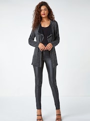 Roman Black Shimmer Waterfall Stretch Cardigan - Image 4 of 5