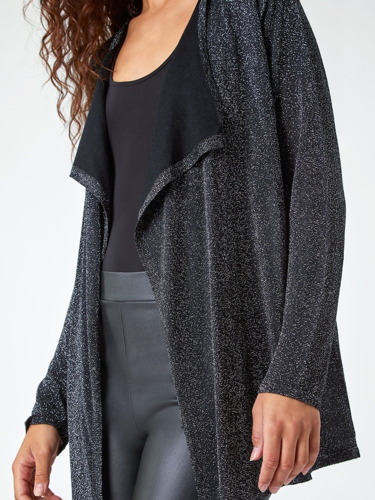 Roman Black Shimmer Waterfall Stretch Cardigan - Image 5 of 5