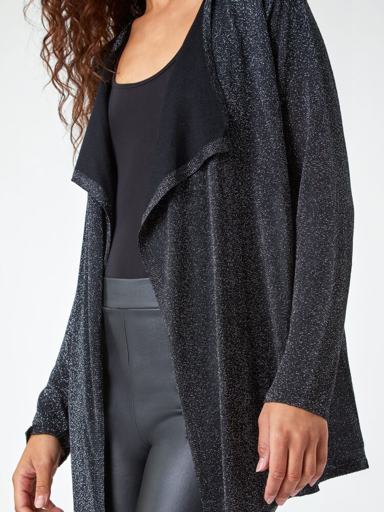 Roman Black Shimmer Waterfall Stretch Cardigan - Image 5 of 5 Roman Black Shimmer Waterfall Stretch Cardigan - Image 5 of 5