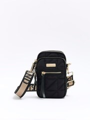 River Island Black Quilted Webbing Phone Holder Bag - Image 1 of 4