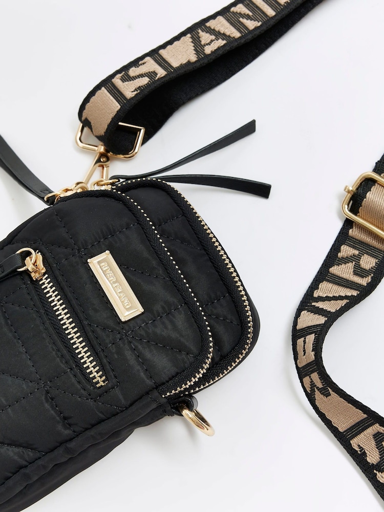 River Island Black Quilted Webbing Phone Holder Bag - Image 4 of 4 River Island Black Quilted Webbing Phone Holder Bag - Image 4 of 4