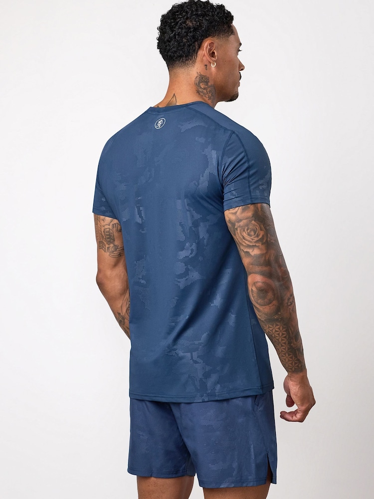 Gym King Blue Gym King Debossed Camo T-Shirt - Midnight - Image 2 of 4