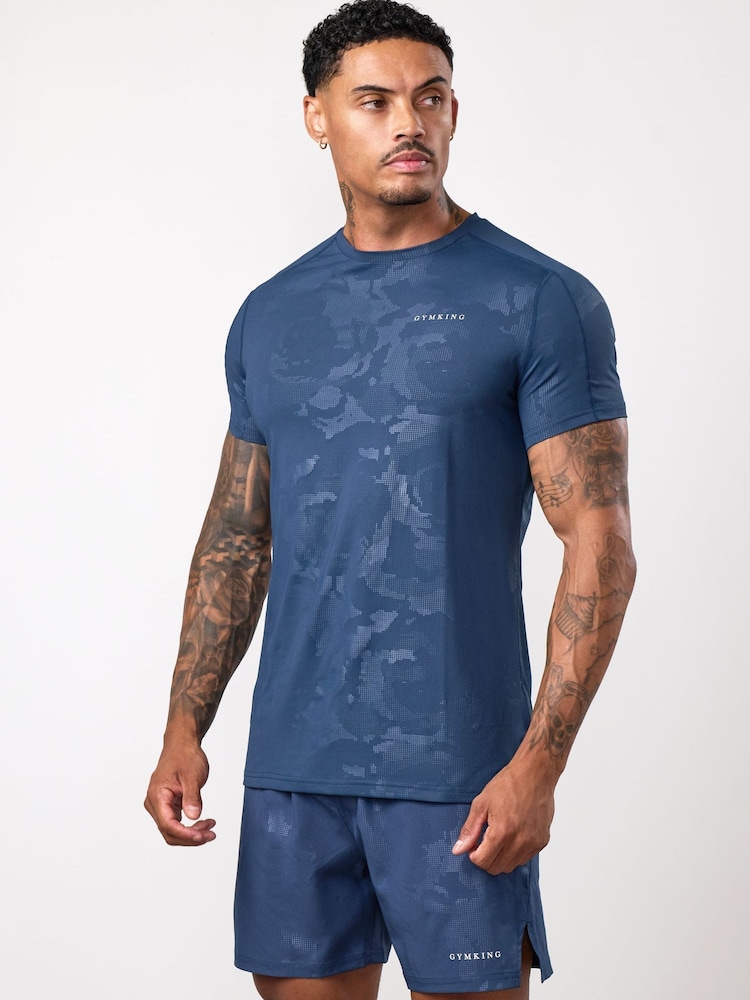 Gym King Blue Gym King Debossed Camo T-Shirt - Midnight - Image 3 of 3