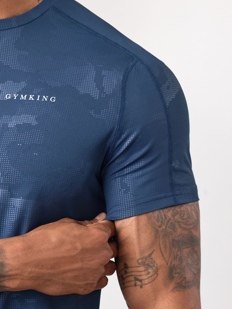 Gym King Blue Gym King Debossed Camo T-Shirt - Midnight - Image 4 of 4