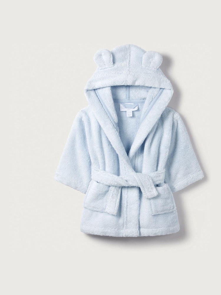 The White Company Baby Blue Bear Ears 100% Cotton Dressing Gown - Image 1 of 2