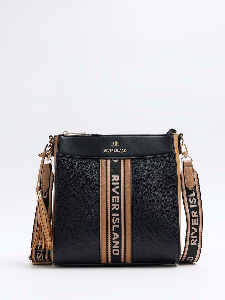 River Island Black Webbing Front Messenger Bag - Image 1 of 4