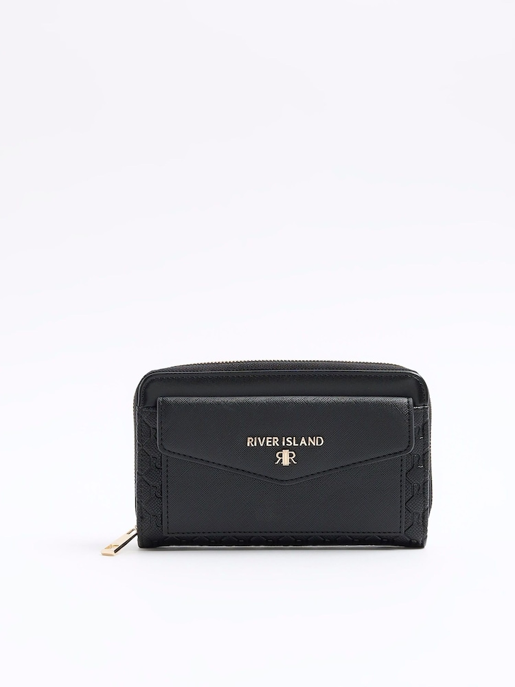 River Island Black Black Monogram Envelope Purse - Image 1 of 4 River Island Black Black Monogram Envelope Purse - Image 1 of 4