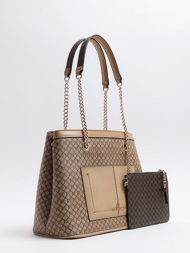 River Island Brown Monogram Pocket Tote Bag - Image 2 of 4