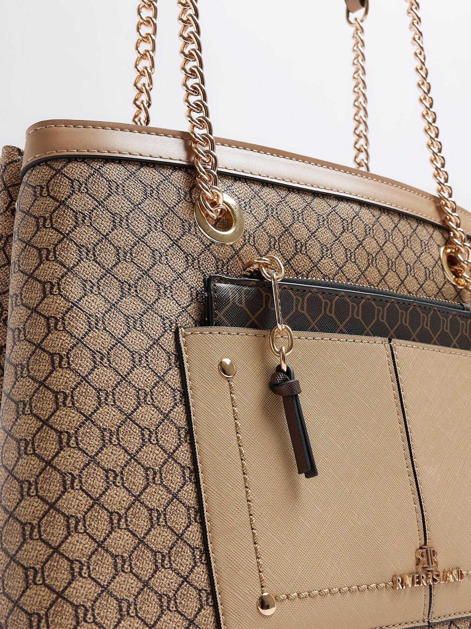 Buy River Island Brown Monogram Pocket Tote Bag from Next Ireland