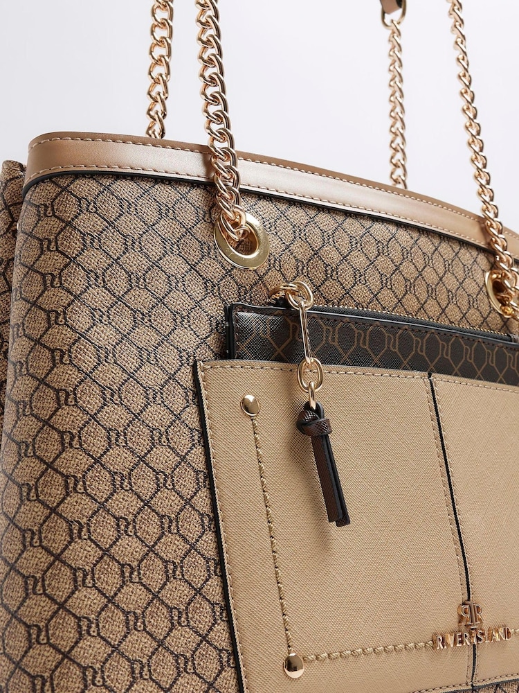 River Island Brown Monogram Pocket Tote Bag - Image 4 of 4