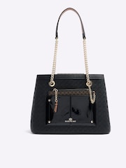 River Island Black Monogram Pocket Tote Bag - Image 1 of 4