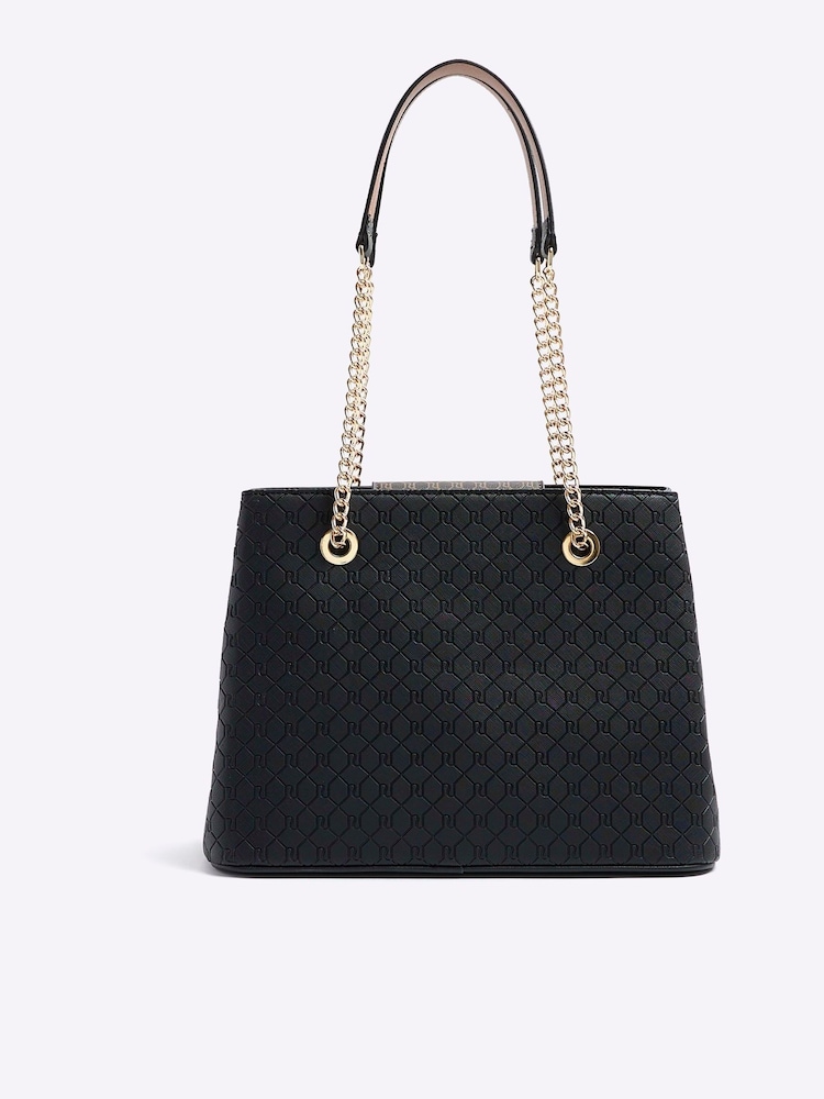 River Island Black Monogram Pocket Tote Bag - Image 2 of 4