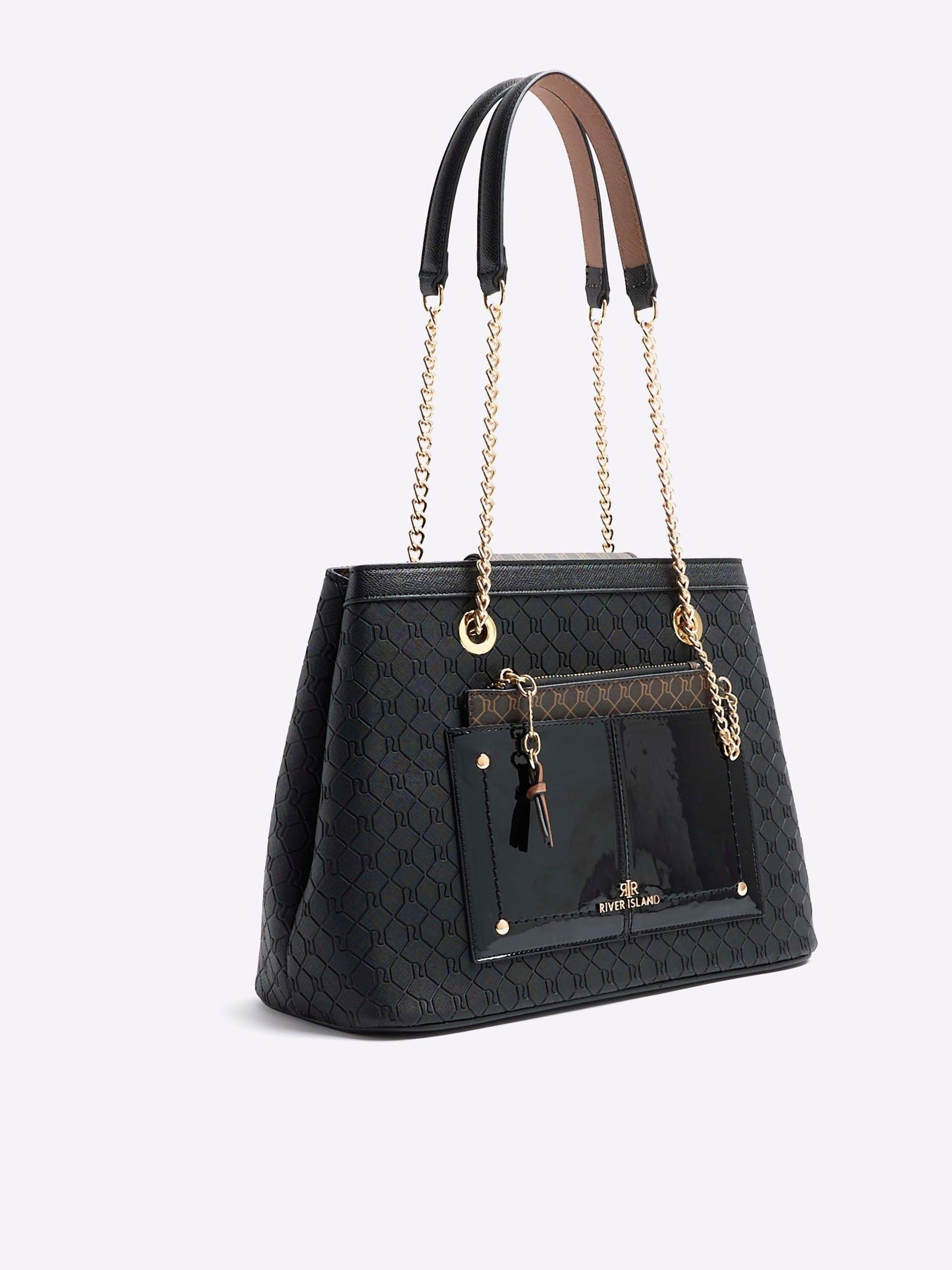 Buy River Island Black Monogram Pocket Tote Bag from Next Luxembourg
