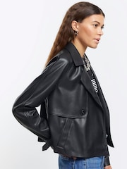 River Island Black Crop Faux Leather Trench Jacket - Image 3 of 4