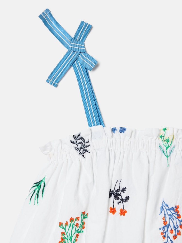 Joules Girls' Playtime White Tiered Woven Top - Image 5 of 5