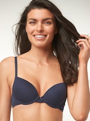 Navy Blue/Pink/White Pad Plunge Cotton Blend Bras 3 Pack - Image 1 of 5