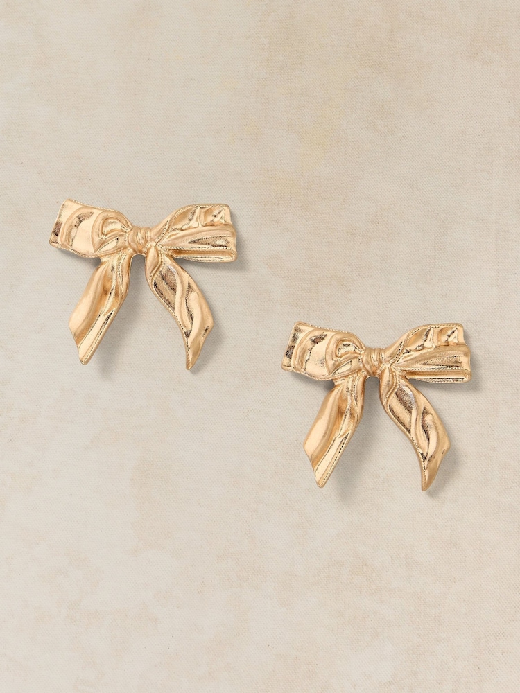 White Stuff Metallic Bow Earrings - Image 1 of 2