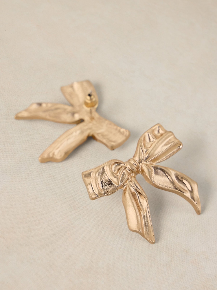 White Stuff Metallic Bow Earrings - Image 2 of 2