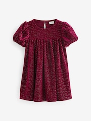 Burgundy Textured Puff Sleeve Velvet Party Dress (3mths-10yrs) - Image 6 of 7