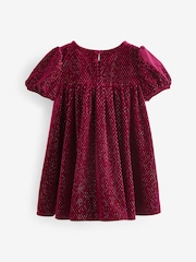 Burgundy Textured Puff Sleeve Velvet Party Dress (3mths-10yrs) - Image 7 of 7