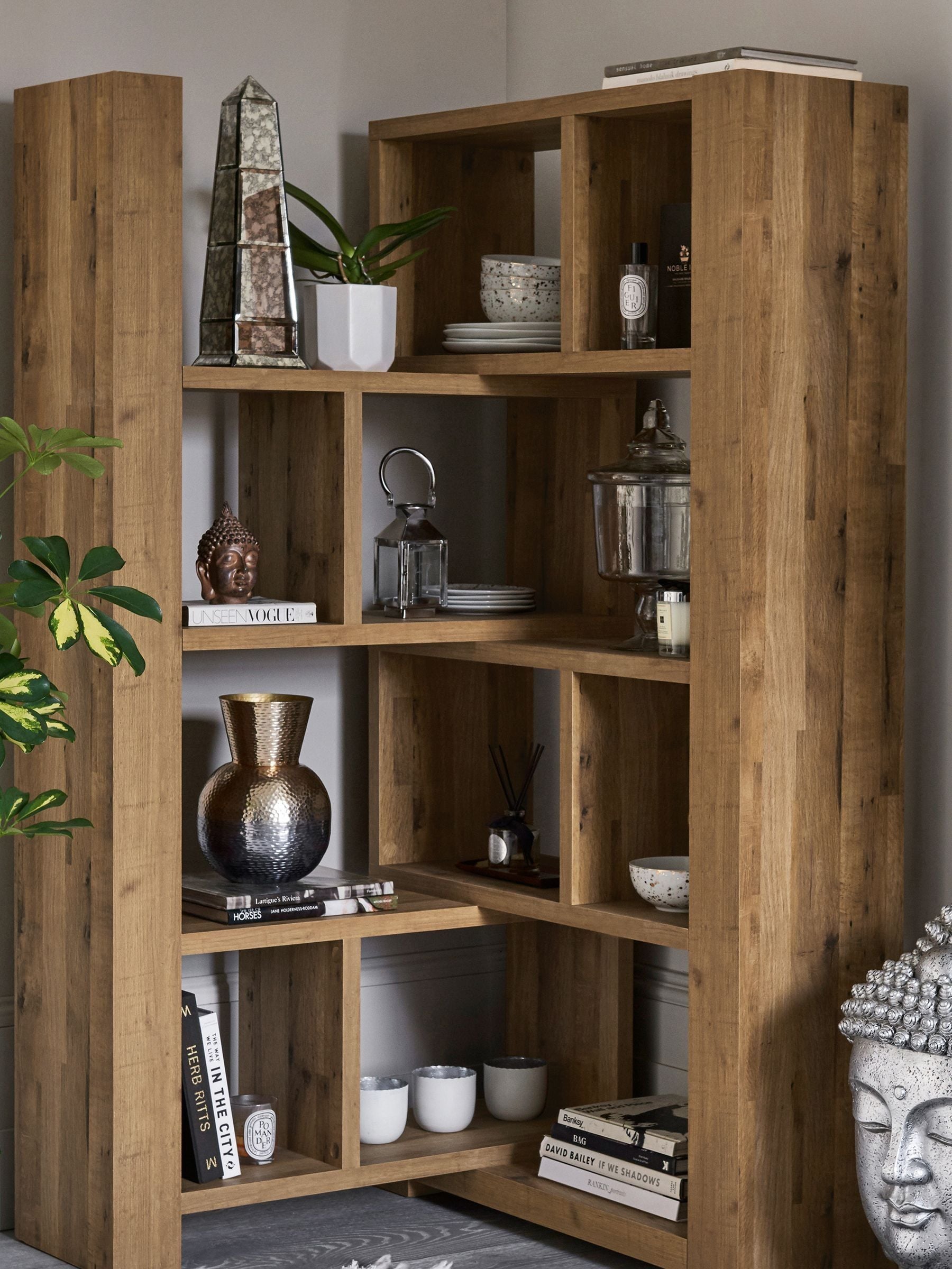 Dark oak shelving unit discount