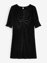Black Velvet Puff Sleeve Ruched Detail Mini Dress - Image 5 of 6