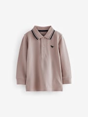 Neutral 100% Cotton Long Sleeve Polo Shirt (3mths-7yrs) - Image 1 of 3