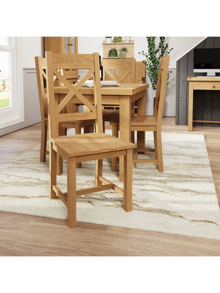 K Interiors Oak Canterbury Solid Wood Cross Back Chair With Wooden Seat - Image 1 of 4
