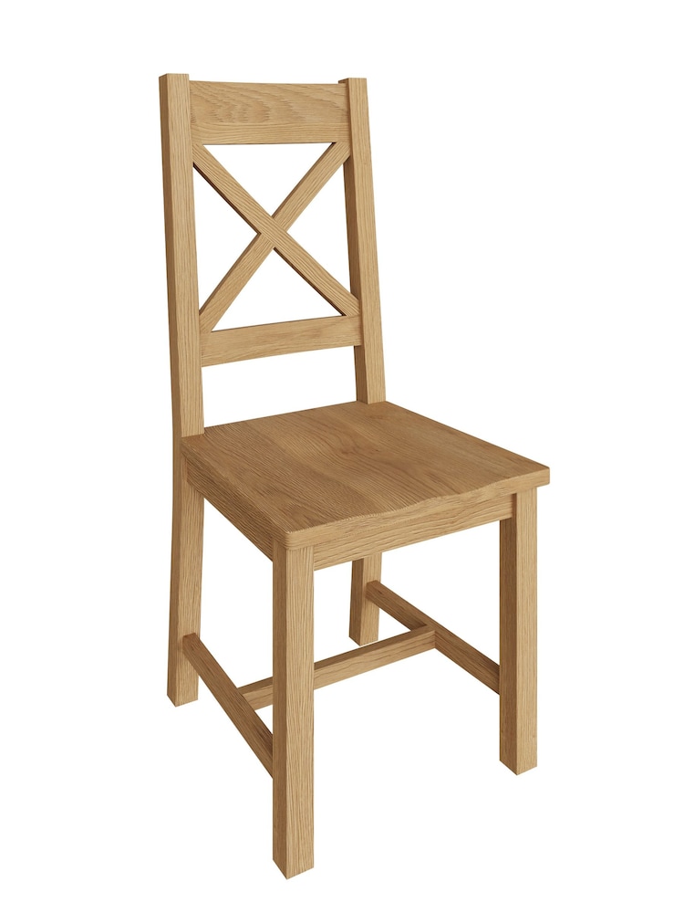 K Interiors Oak Canterbury Solid Wood Cross Back Chair With Wooden Seat - Image 2 of 4