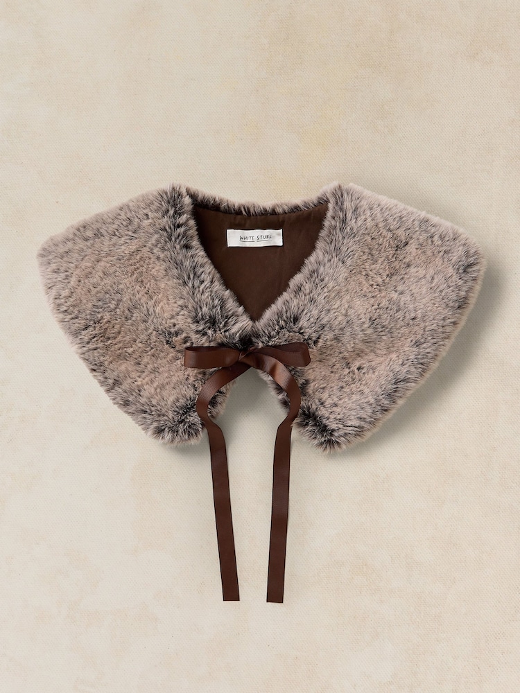 White Stuff Brown Faux Fur Collar Scarve - Image 2 of 4