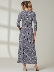 Jolie Moi Blue V-Neck 3/4 Sleeve Jersey Maxi Dress - Image 2 of 6