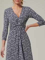 Jolie Moi Blue V-Neck 3/4 Sleeve Jersey Maxi Dress - Image 3 of 6