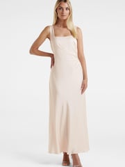 Forever New White Winnie Square Neck Ruched Midi Dress - Image 1 of 4